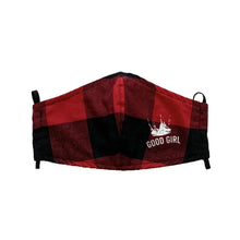 Load image into Gallery viewer, Good Girl Mask- Red/Blk Plaid-White Logo