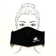 Load image into Gallery viewer, Good Girl Mask- Solid Black-White Logo