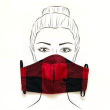 Load image into Gallery viewer, Good Girl Mask- Red/Blk Plaid-Black Logo